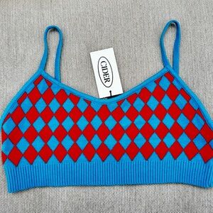 NWT CIDER - Women’s Blue and Red Diamond Pattern Crop Top